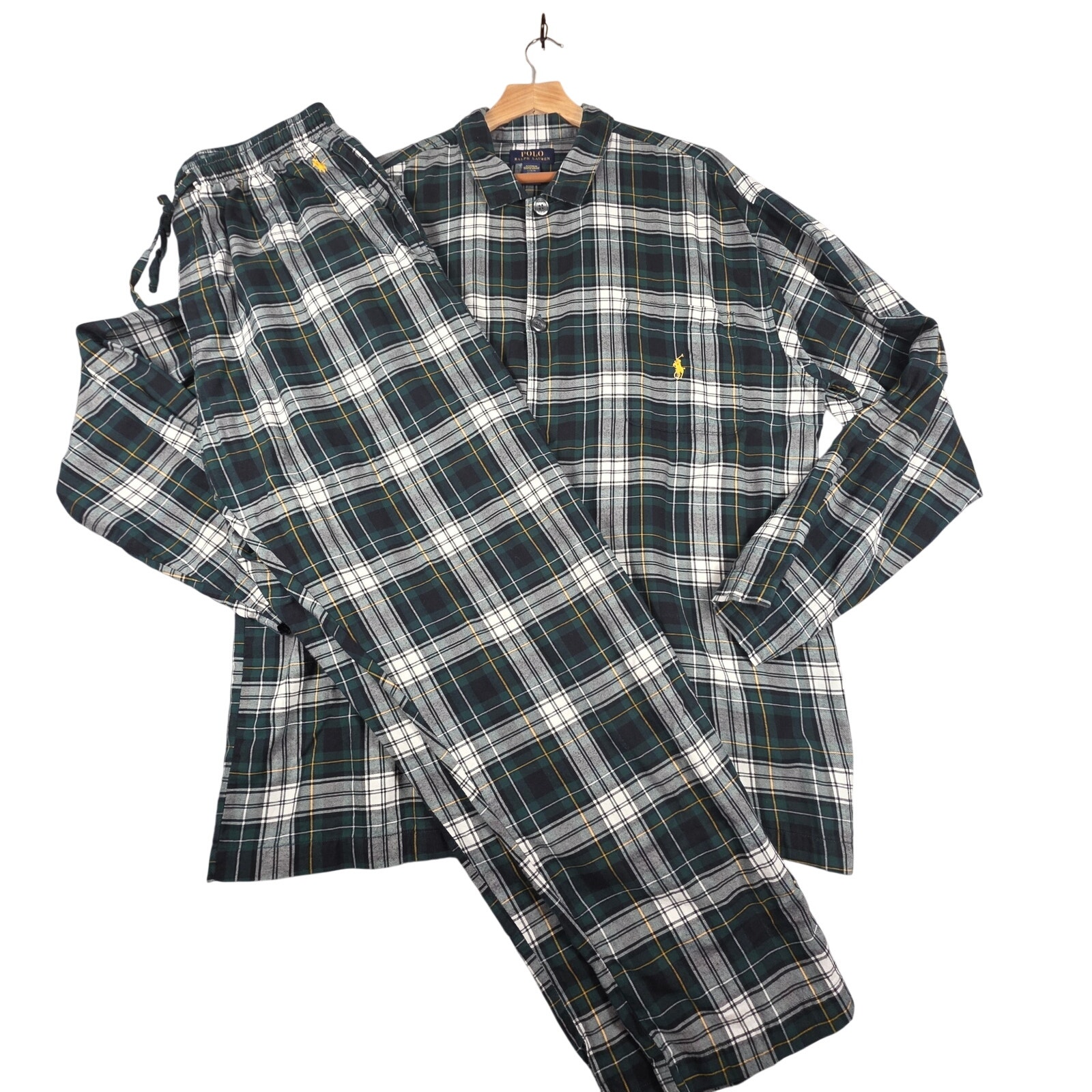 Polo Ralph Lauren Green White Flannel Pajama Set